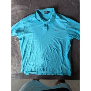 Polo Ralph Lauren Mens XXL Turquoise Blue Short Sleeve Pique Polo Shirt Red Pony